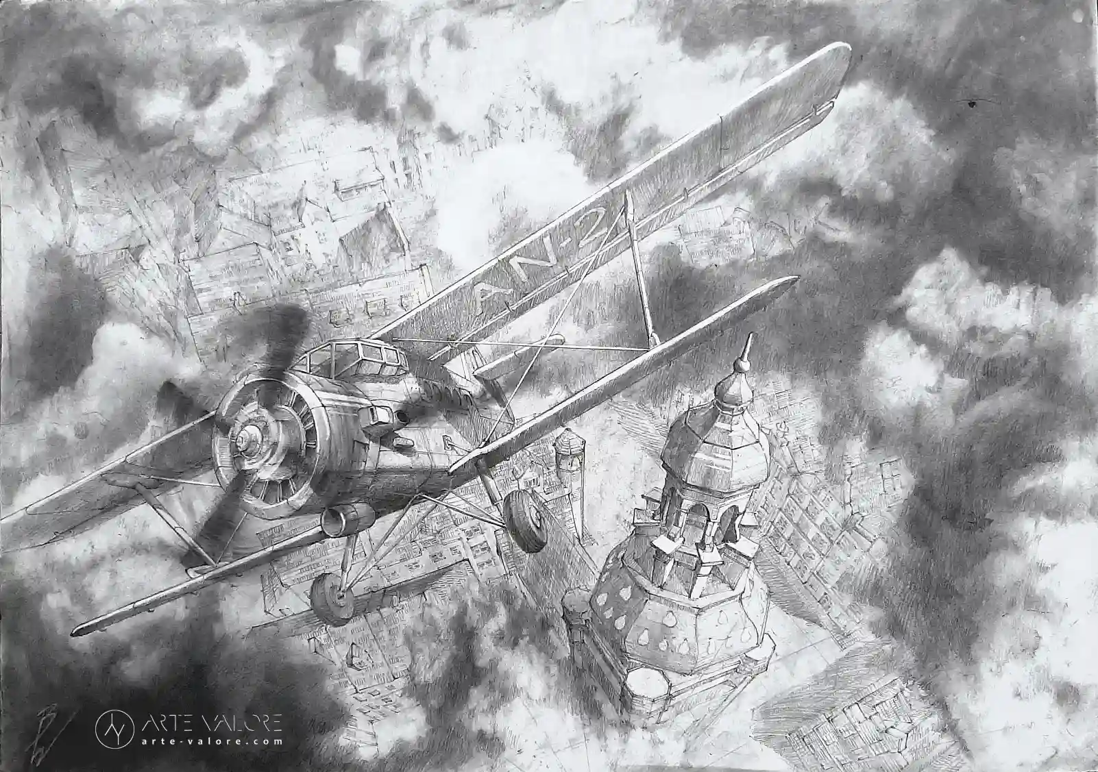 rysunek samolotu AN ołówkiem