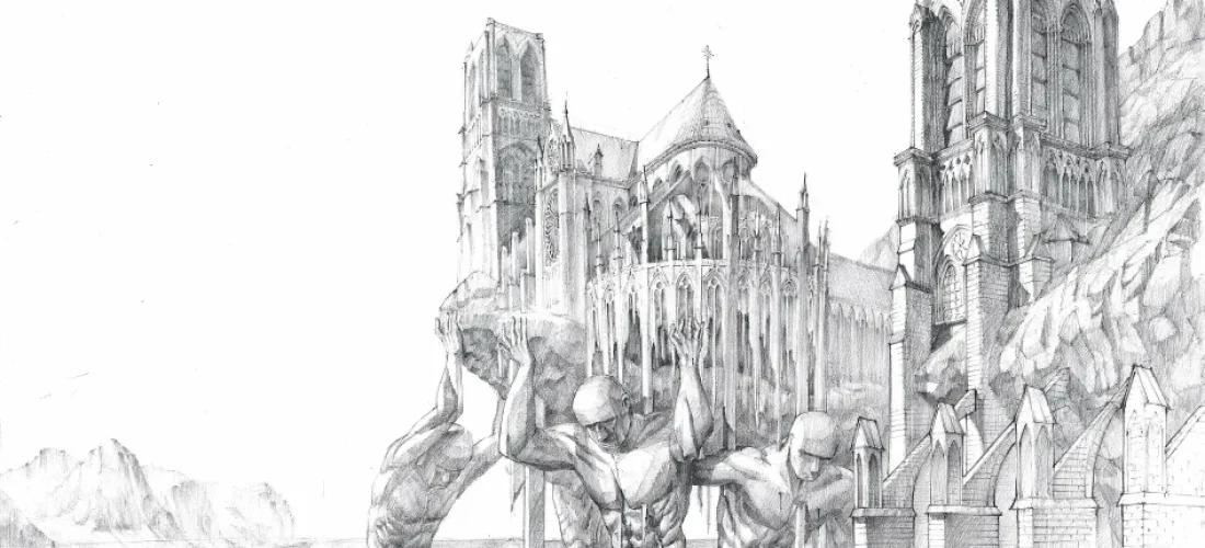 Miasto fantasy architektura ołówiekm