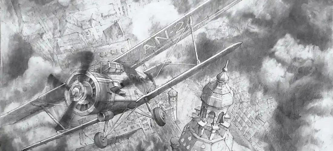 rysunek samolotu AN ołówkiem