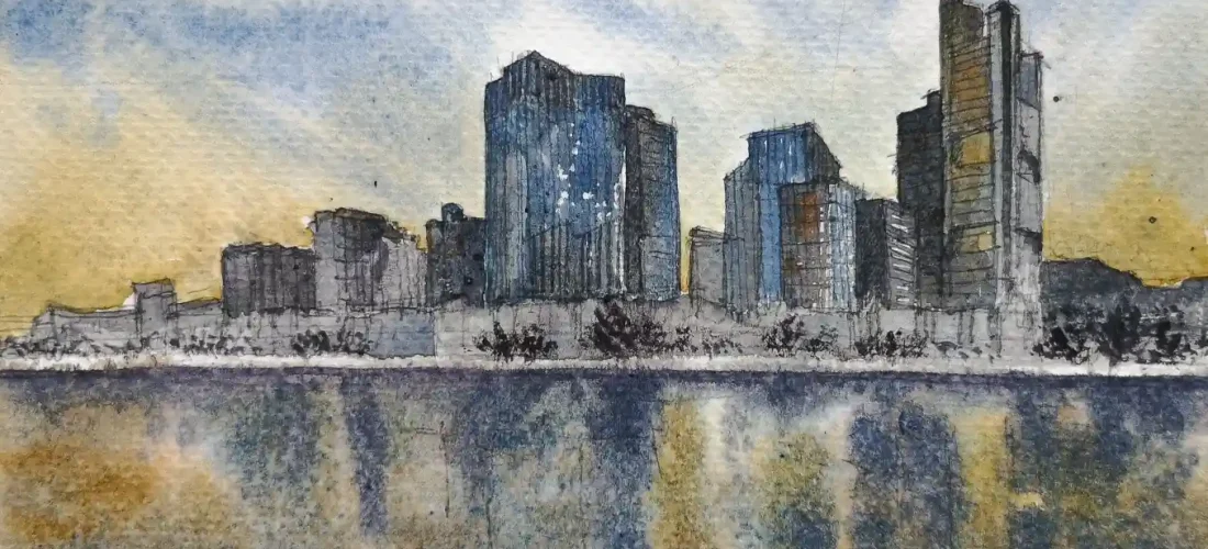 Skyline Frankfurt Filip Kozieradzki 2019 Akwarela